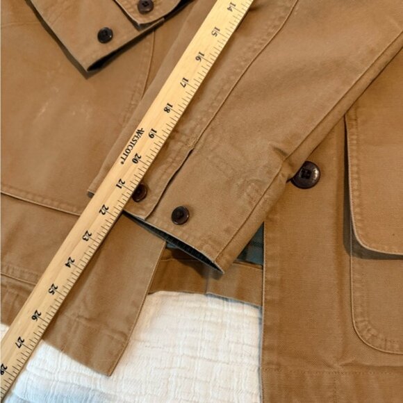 LL Bean Chore Barn Tan Jacket with Brown Collar EUC 2708 - Picture 5 of 13
